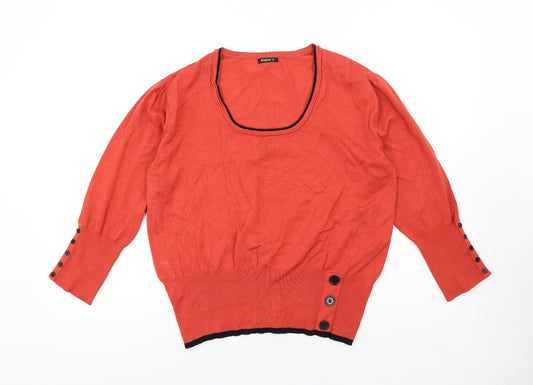 Roman Womens Orange Scoop Neck Viscose Pullover Jumper Size 20