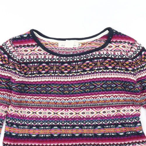 H&M Womens Multicoloured Round Neck Geometric Cotton Pullover Jumper Size XS