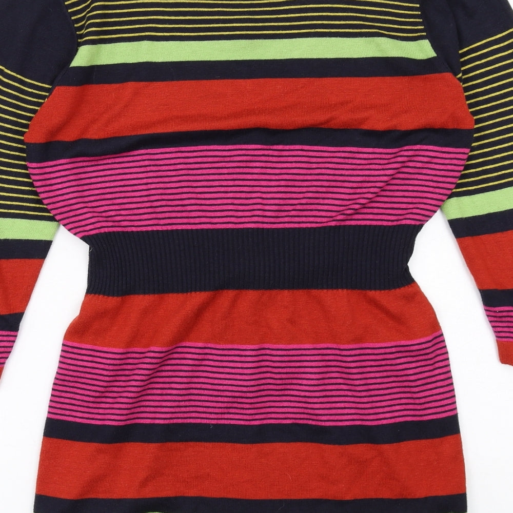 Per Una Womens Multicoloured Striped Viscose A-Line Size 10 V-Neck Pullover