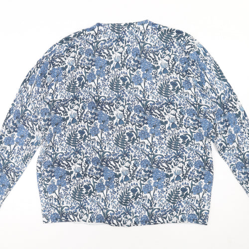 NEXT Womens Blue Round Neck Floral Cotton Cardigan Jumper Size 18