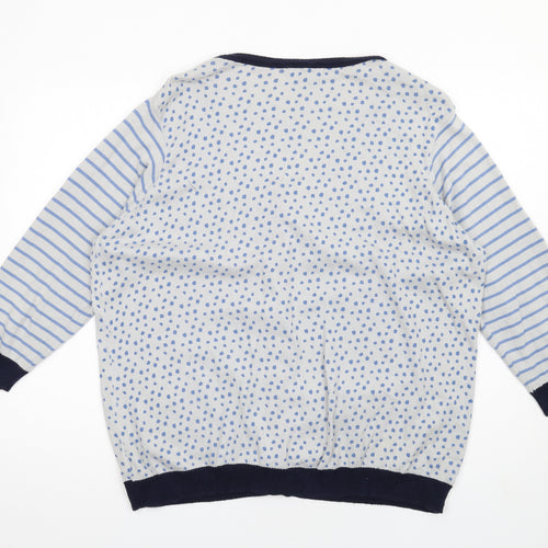 Per Una Womens Blue V-Neck Geometric Cotton Cardigan Jumper Size 22