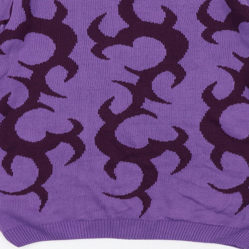 Boohoo Mens Purple Round Neck Geometric Acrylic Pullover Jumper Size S Long Sleeve