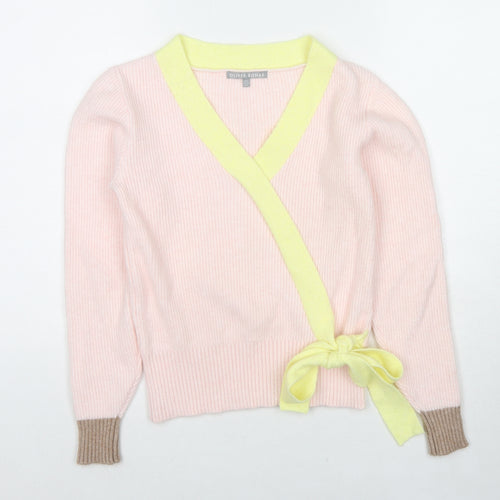 Oliver Bonas Womens Pink V-Neck Viscose Wrap Jumper Size 6