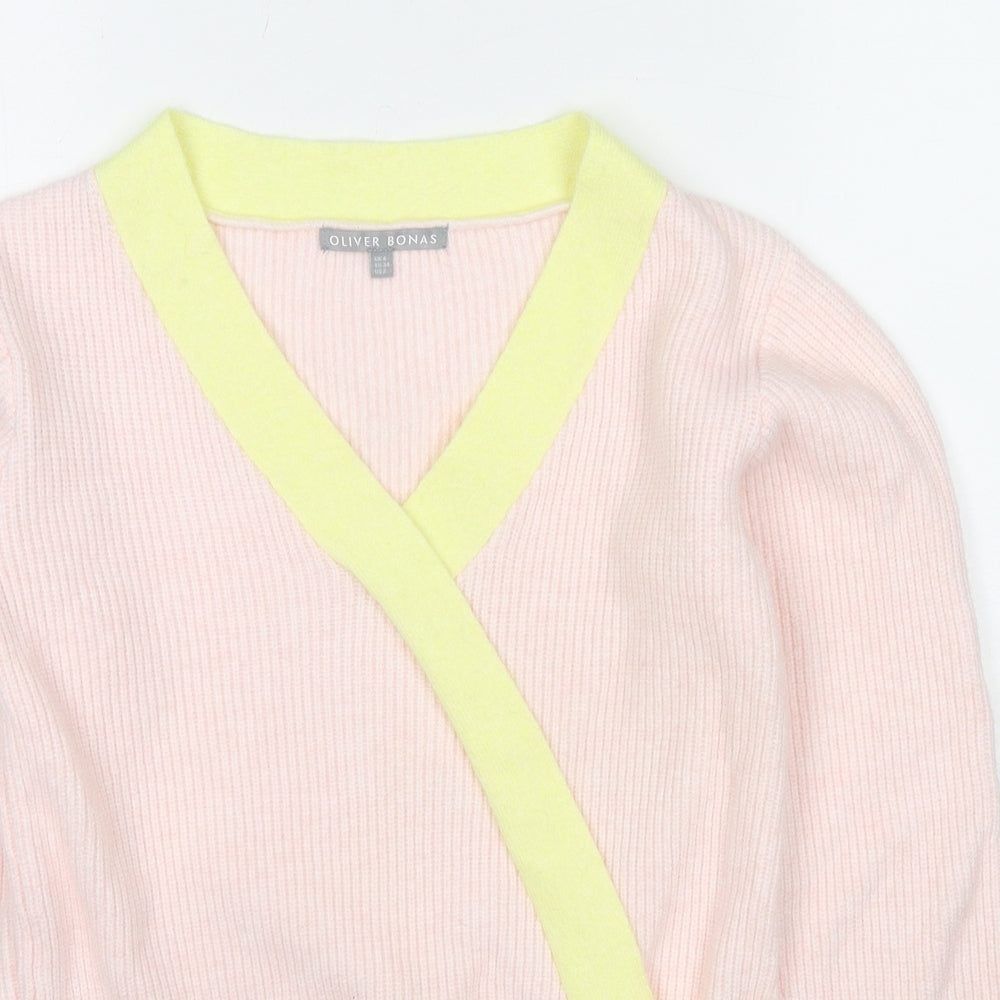 Oliver Bonas Womens Pink V-Neck Viscose Wrap Jumper Size 6