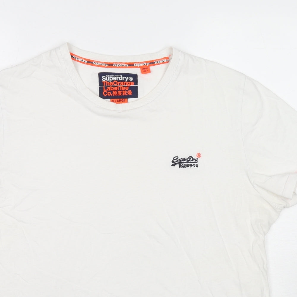 Superdry Mens White Cotton T-Shirt Size XL Round Neck