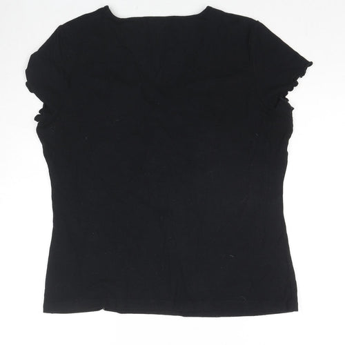 NEXT Womens Black Viscose Basic T-Shirt Size 18 V-Neck - Floral Embroidery