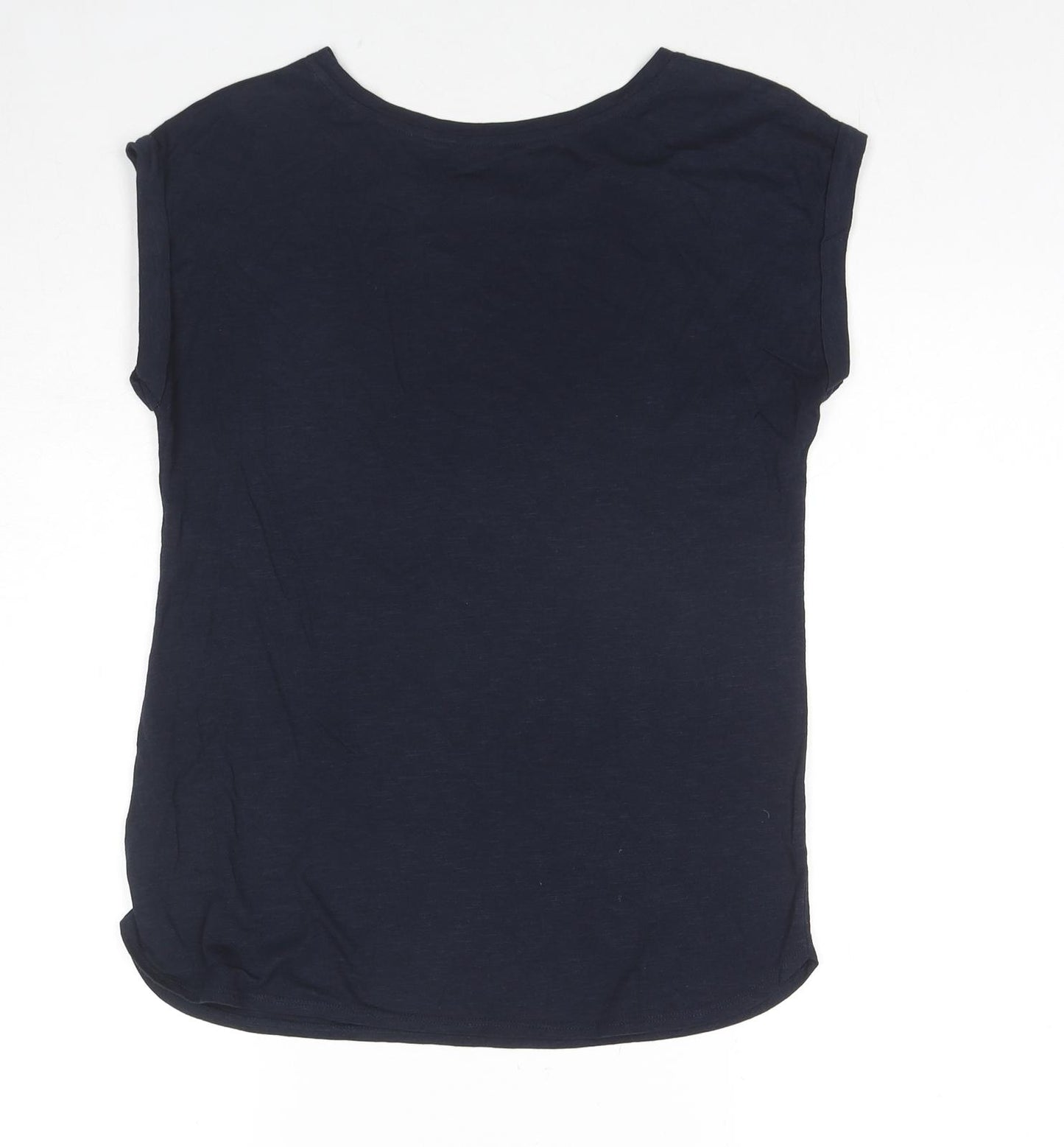 M&Co Womens Blue Cotton Basic T-Shirt Size 8 Round Neck