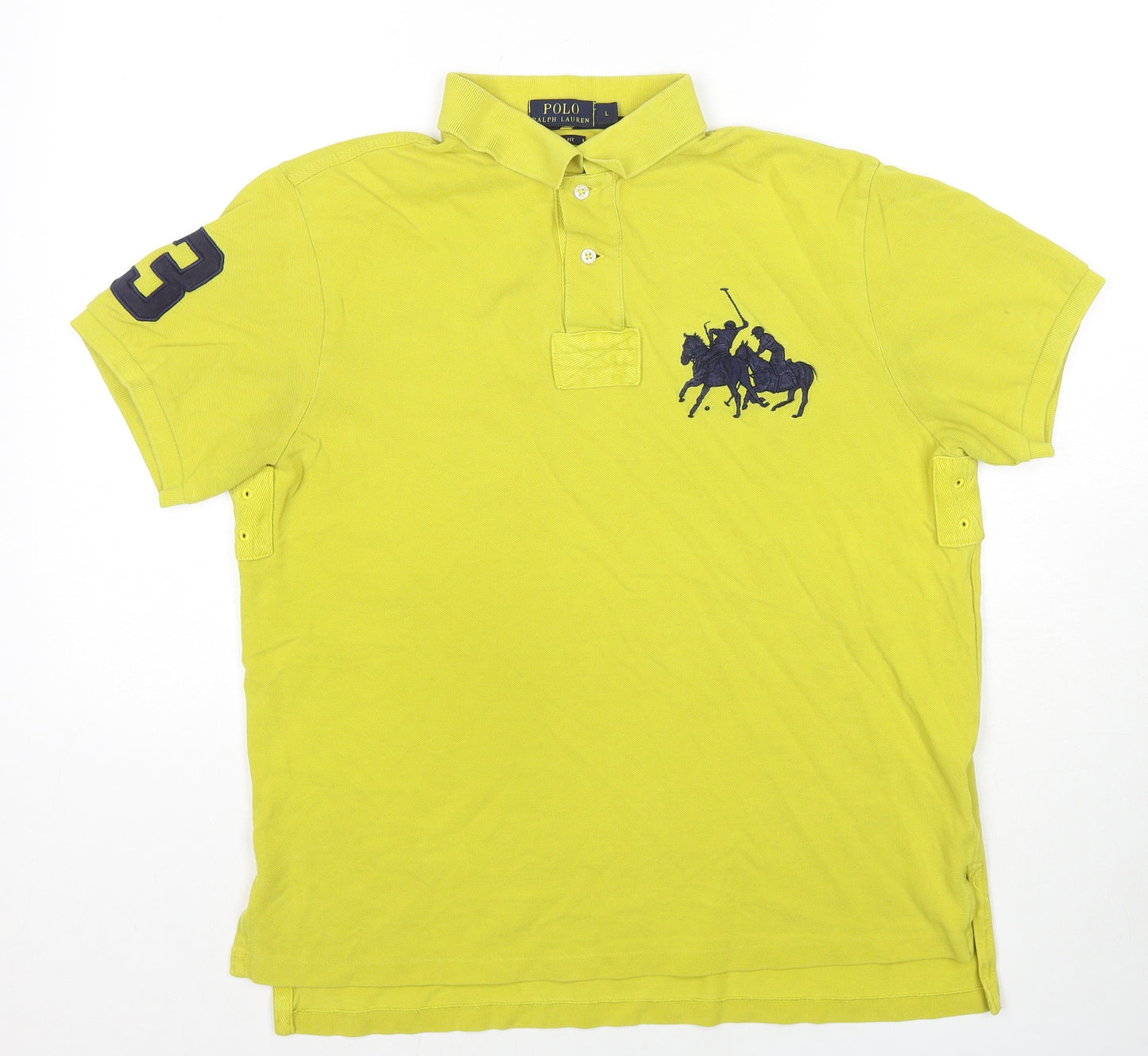 Polo Ralph Lauren Mens Yellow Cotton Polo Size L Collared Button