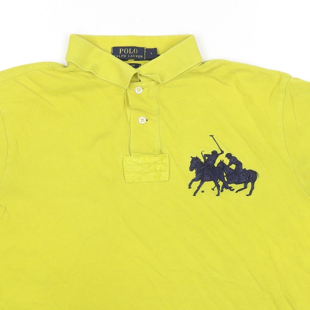 Polo Ralph Lauren Mens Yellow Cotton Polo Size L Collared Button