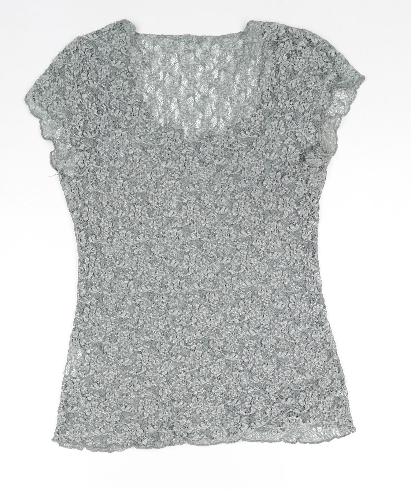 Per Una Womens Grey Viscose Basic T-Shirt Size 14 Scoop Neck - Floral