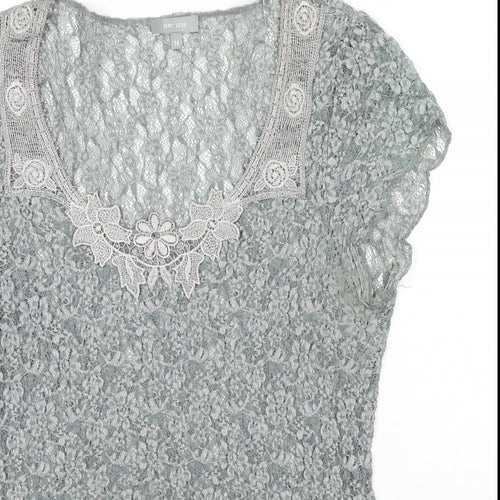 Per Una Womens Grey Viscose Basic T-Shirt Size 14 Scoop Neck - Floral