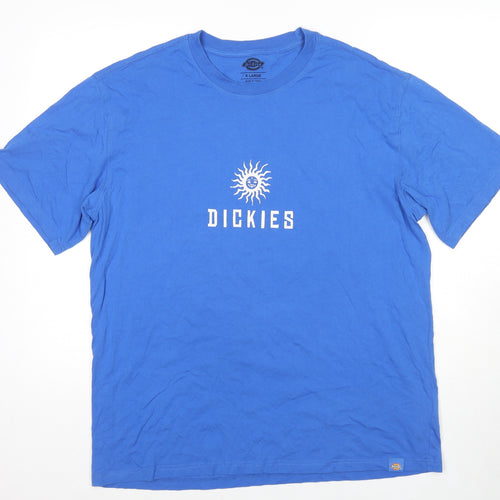 Dickies Womens Blue Cotton Basic T-Shirt Size XL Crew Neck - Sunshine Logo