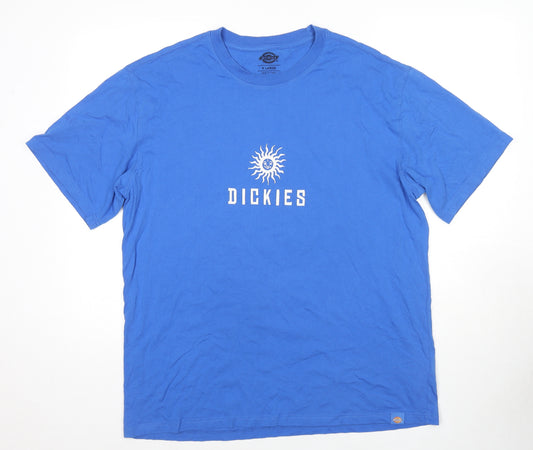 Dickies Womens Blue Cotton Basic T-Shirt Size XL Crew Neck - Sunshine Logo