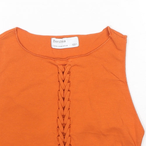 Bershka Womens Orange Cotton Cropped Tank Size XS Round Neck - Lace Up Detail