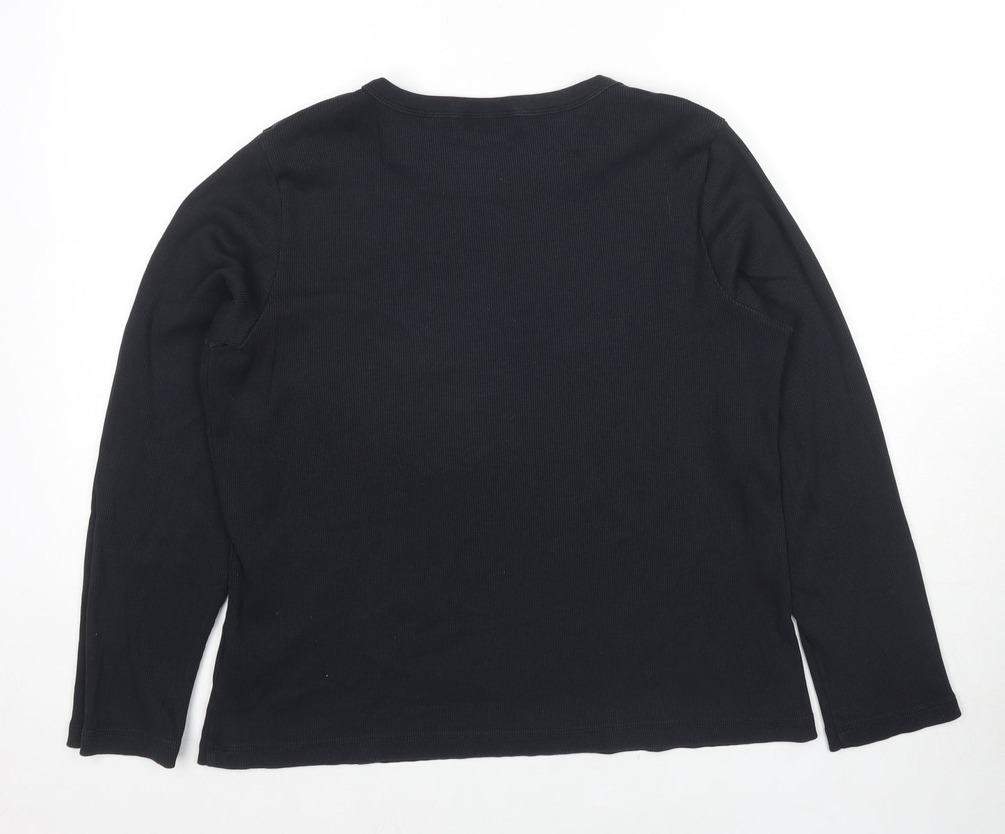 Lands' End Womens Black Cotton Basic T-Shirt Size 14 Crew Neck - Size 14-16