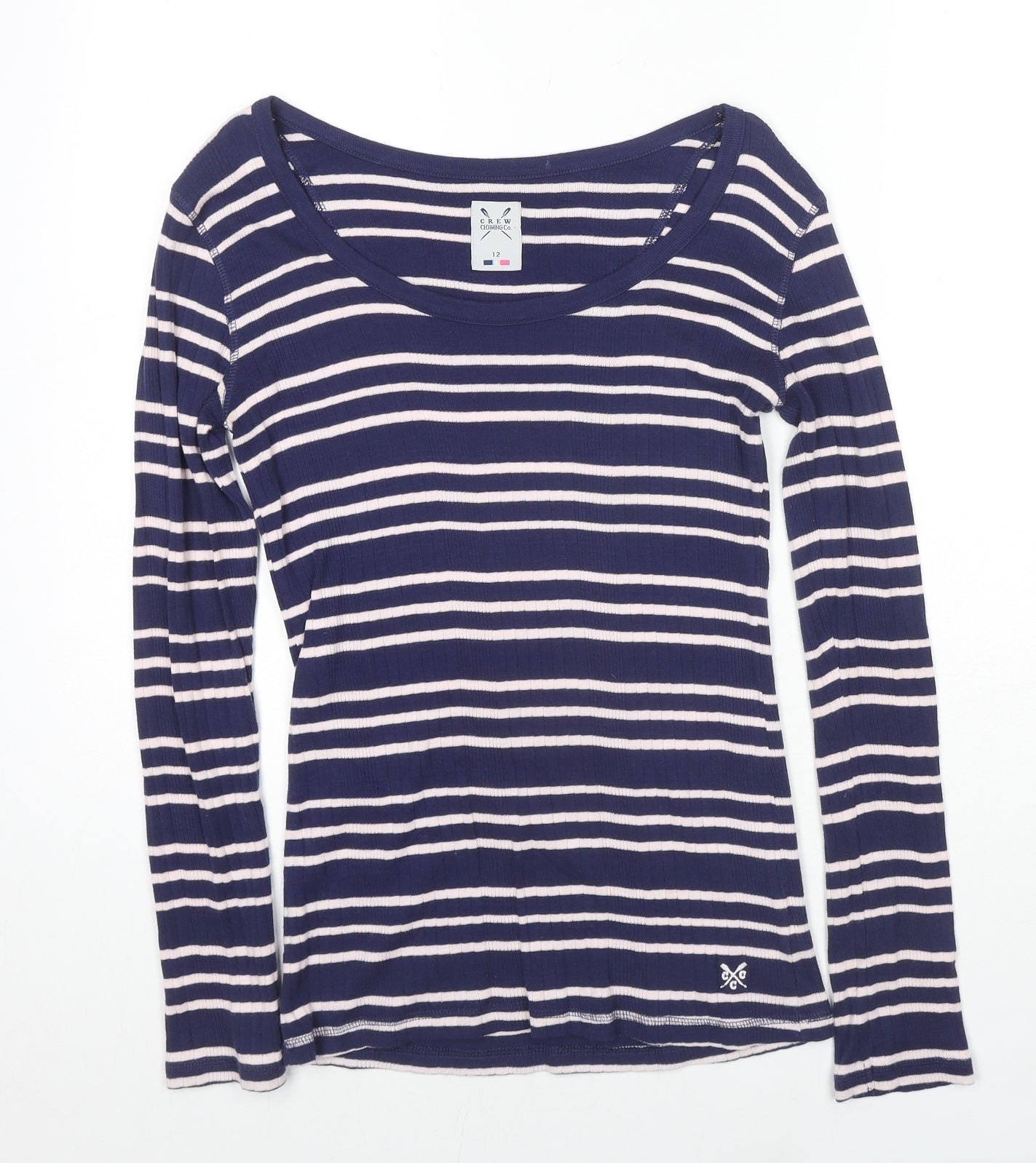 Crew Clothing Womens Blue Scoop Neck Striped Cotton Pullover Jumper Size 12