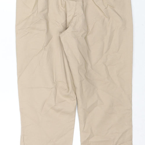 Marks and Spencer Womens Beige Cotton Cropped Trousers Size 8 L21 in Regular Zip