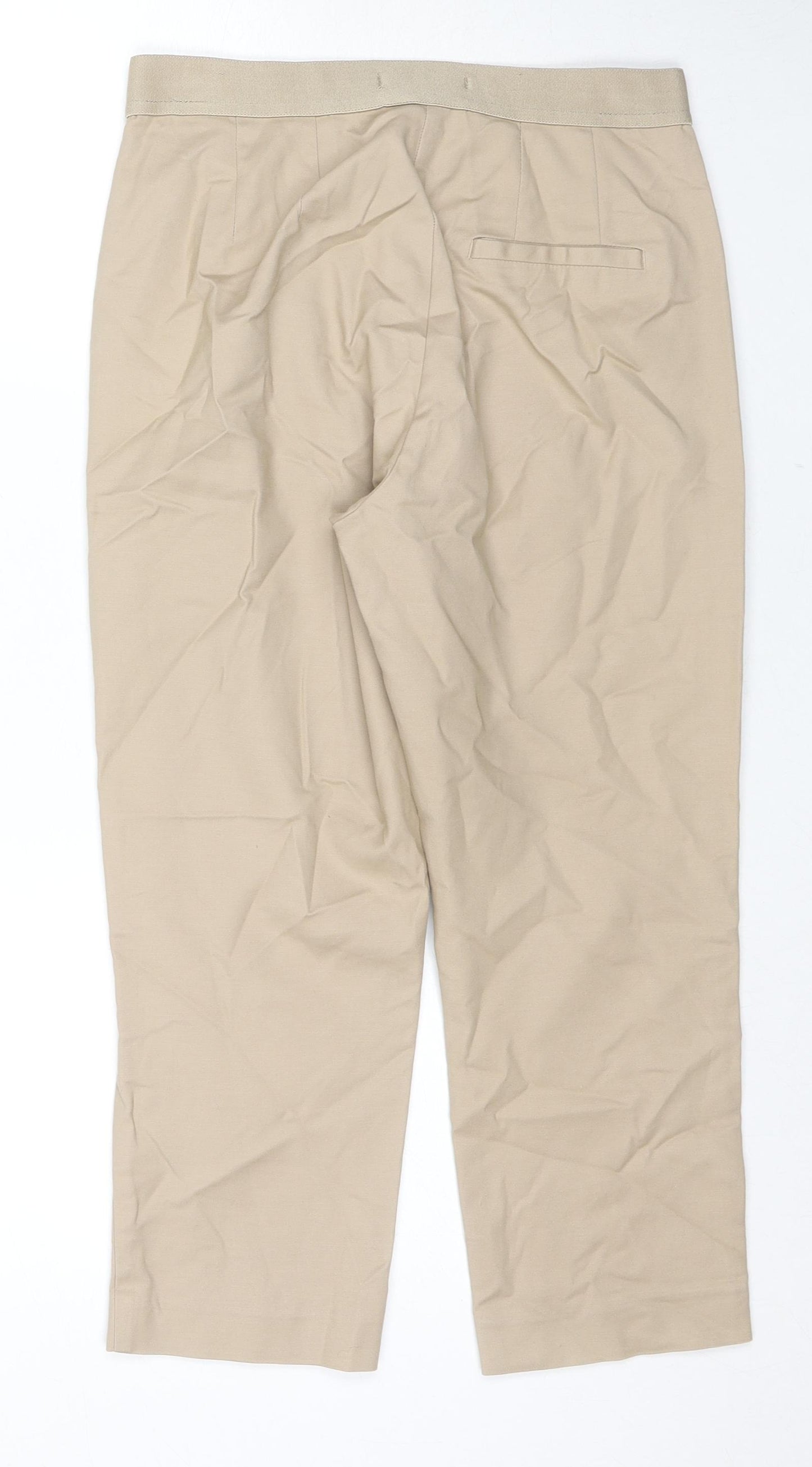 Marks and Spencer Womens Beige Cotton Cropped Trousers Size 8 L21 in Regular Zip