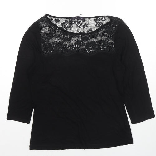 Marks and Spencer Womens Black Viscose Basic Blouse Size 12 Boat Neck - Lace