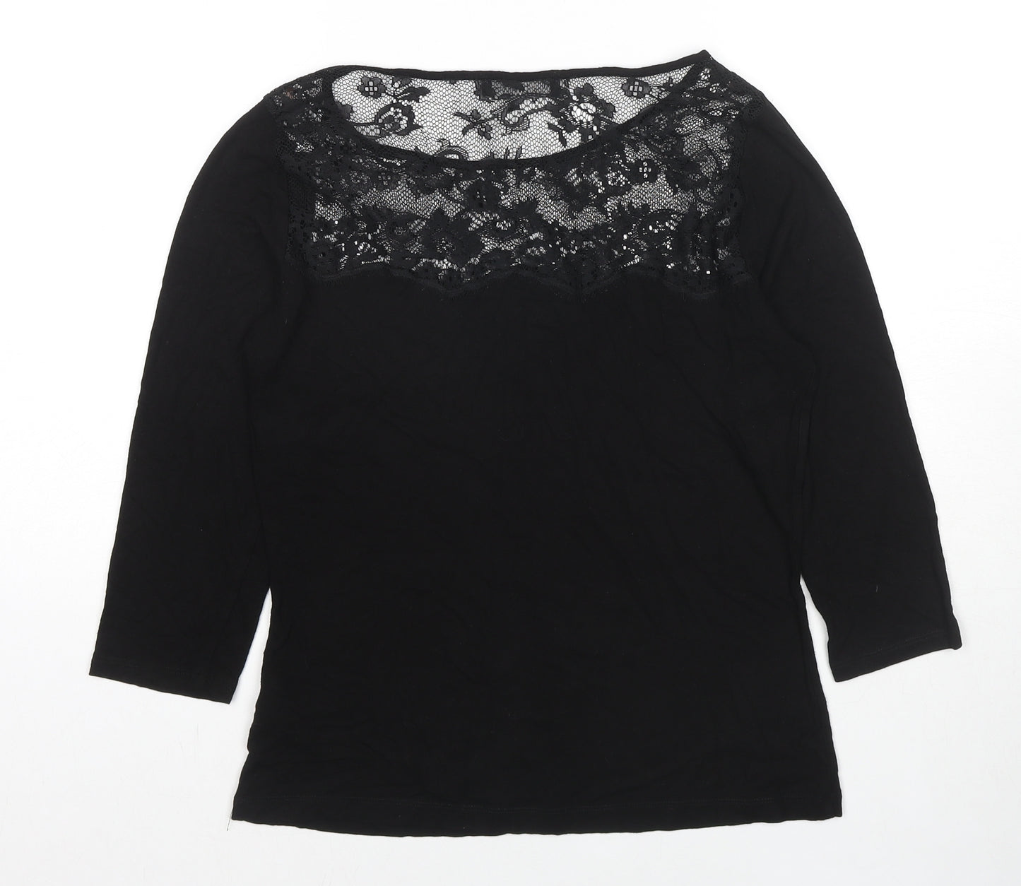Marks and Spencer Womens Black Viscose Basic Blouse Size 12 Boat Neck - Lace