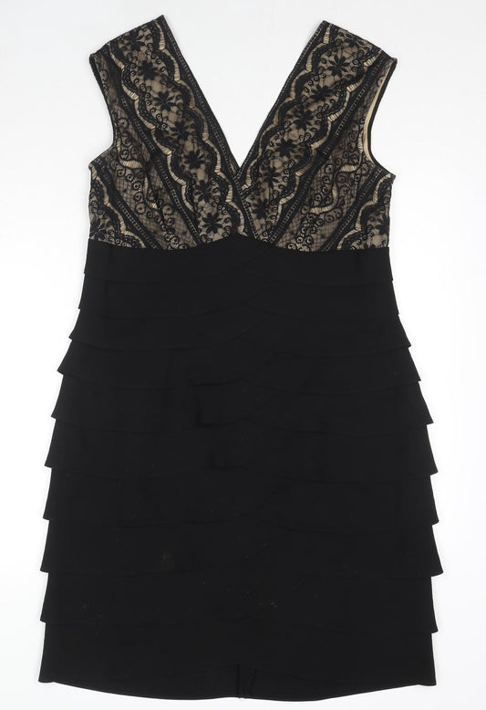 Jessica Howard Womens Black Polyester Shift Size 16 V-Neck Zip - Lace Details