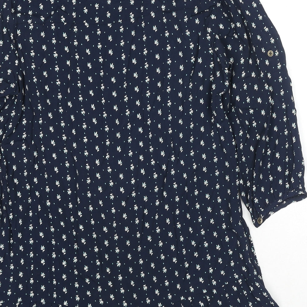 Bonmarché Womens Blue Geometric Viscose Tunic Button-Up Size 14 Scoop Neck - Frill