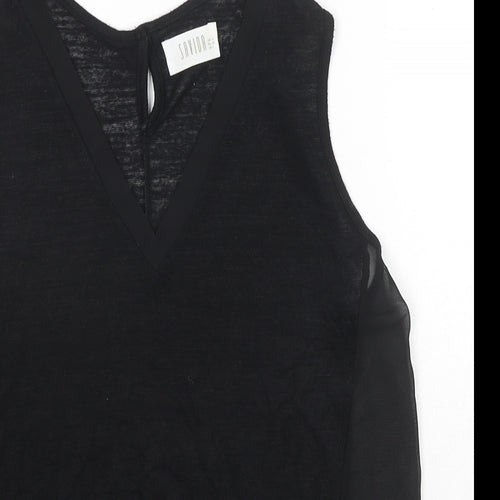 Savida Womens Black Polyester Basic Blouse Size 10 V-Neck