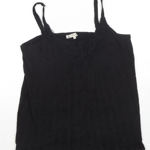 M&Co Womens Black Cotton Camisole T-Shirt Size 12 Round Neck - Lace Frill