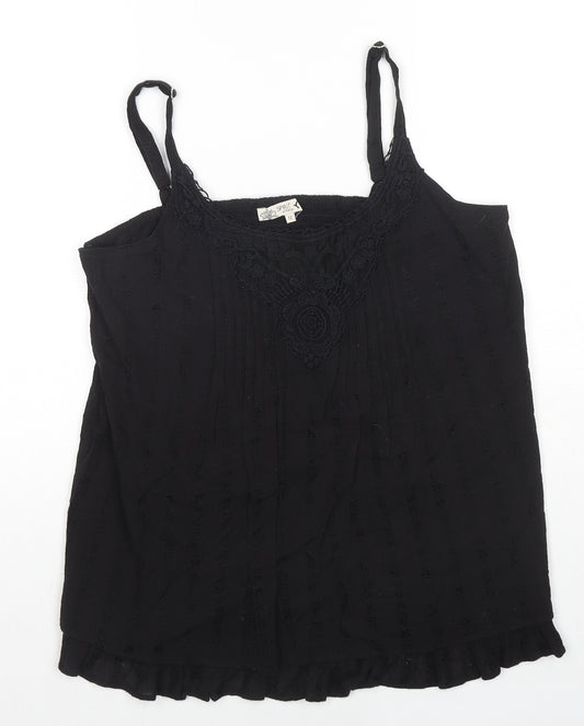 M&Co Womens Black Cotton Camisole T-Shirt Size 12 Round Neck - Lace Frill