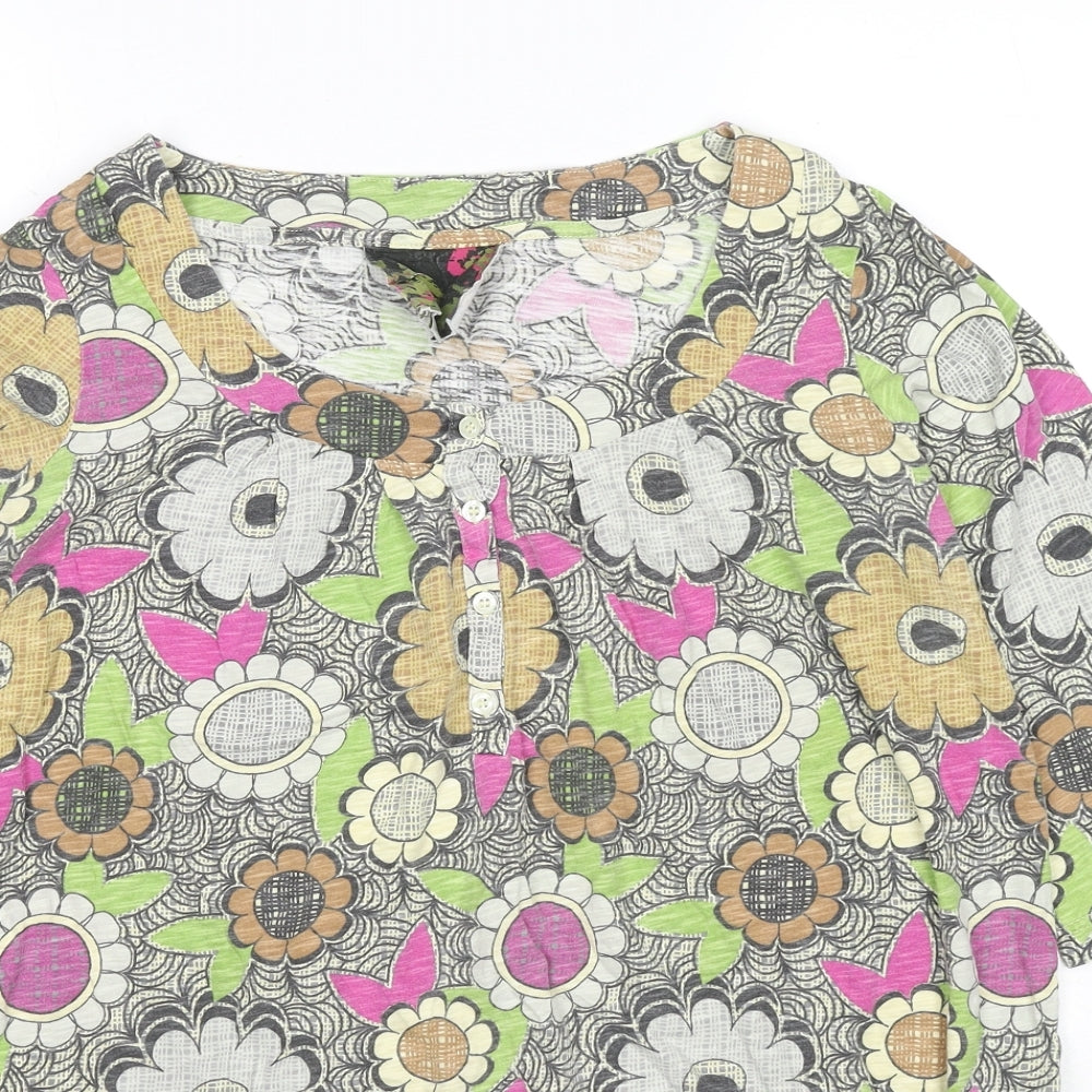 NEXT Womens Multicoloured Floral Cotton Basic Blouse Size 14 Henley
