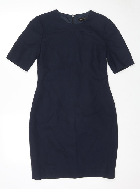 Jaeger Womens Blue Polyester Shift Size 10 Round Neck Zip
