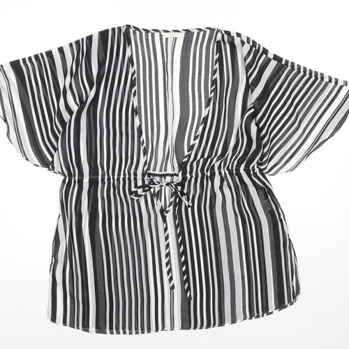 Marks and Spencer Womens Black Striped Polyester Kimono Blouse Size 14 V-Neck