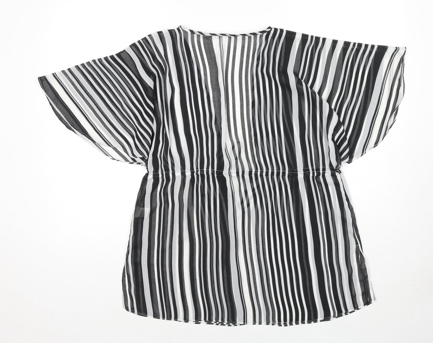 Marks and Spencer Womens Black Striped Polyester Kimono Blouse Size 14 V-Neck