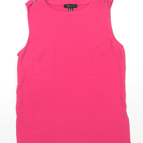 New Look Womens Pink Polyester Basic T-Shirt Size 10 Round Neck - Buckle