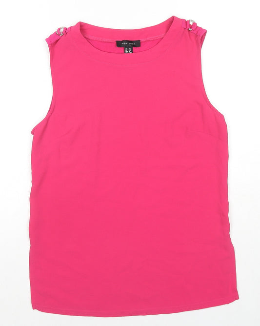 New Look Womens Pink Polyester Basic T-Shirt Size 10 Round Neck - Buckle