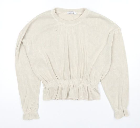 Zara Womens Beige Round Neck Polyester Pullover Jumper Size S