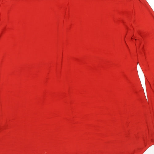 Zara Womens Red Polyester Basic Blouse Size M V-Neck - Pockets