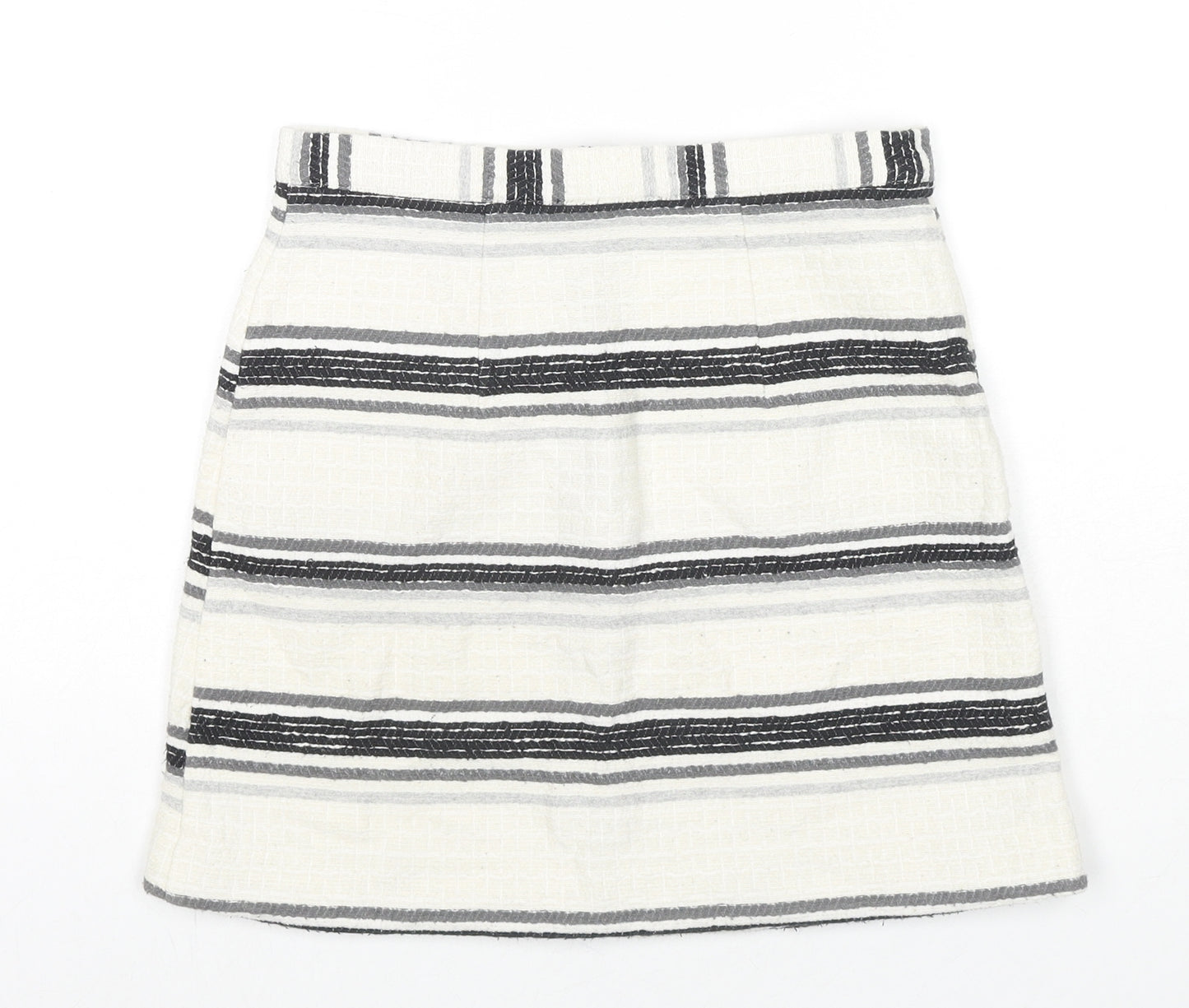 Topshop Womens Ivory Striped Cotton Flare Skirt Size 6 Zip