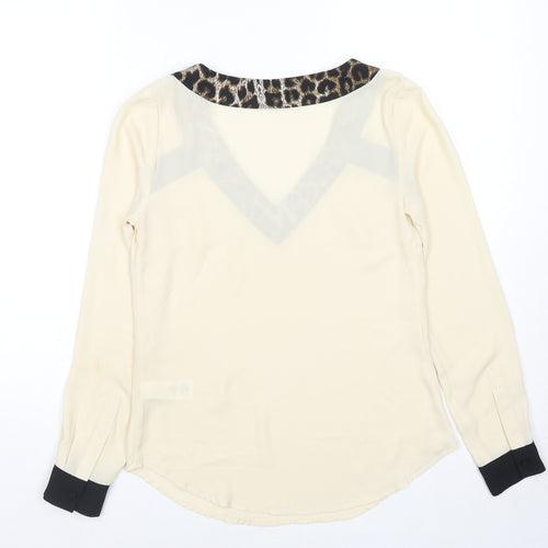 Myleene Klass Womens Ivory Polyester Basic Blouse Size 8 V-Neck - Leopard Neckline