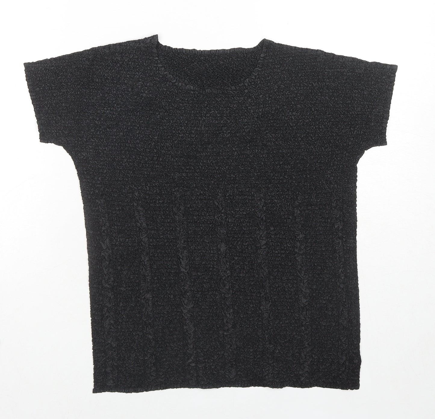 Marks and Spencer Womens Black Polyester Basic T-Shirt Size 16 Round Neck - Crinkle Look Size 16-18