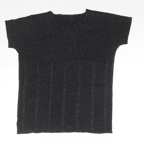 Marks and Spencer Womens Black Polyester Basic T-Shirt Size 16 Round Neck - Crinkle Look Size 16-18