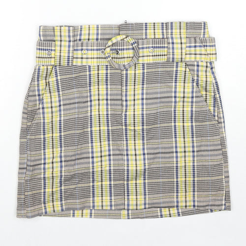 Bershka Womens Multicoloured Plaid Polyester A-Line Skirt Size S Zip