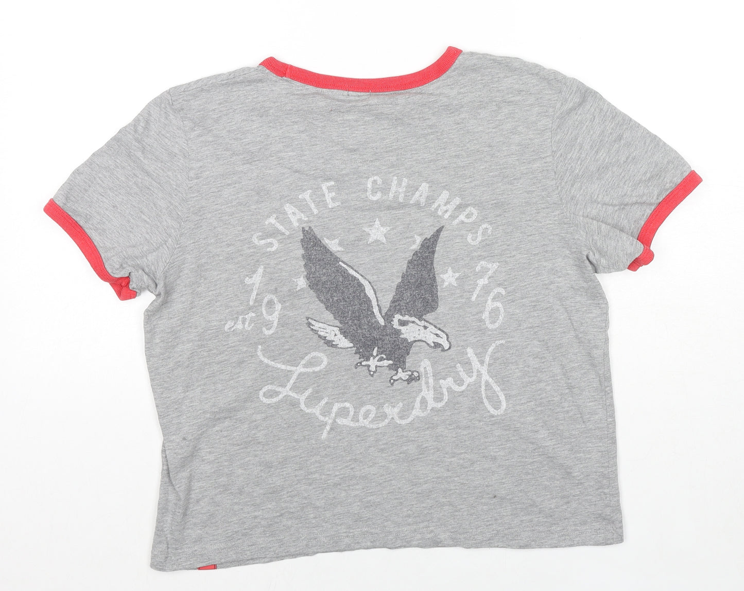 Superdry Womens Grey Cotton Basic T-Shirt Size 12 Round Neck - Eagle