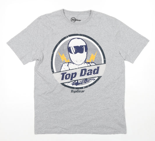 Top Gear Mens Grey Cotton T-Shirt Size M Round Neck - Top Dad