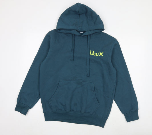 ITV Mens Blue Cotton Pullover Hoodie Size M