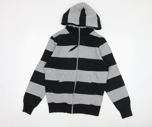H&M Mens Grey Striped Cotton Full Zip Hoodie Size M