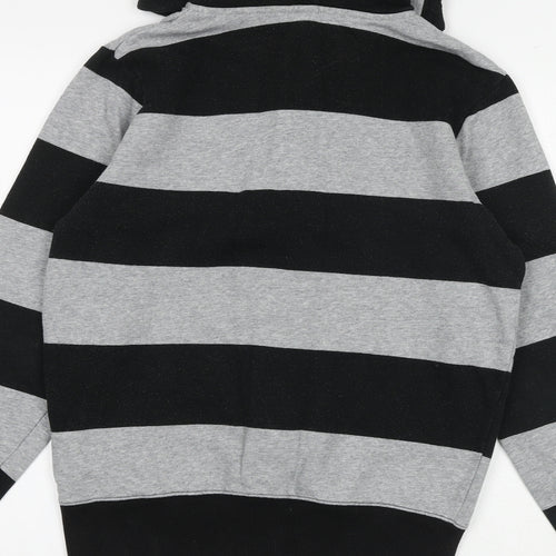 H&M Mens Grey Striped Cotton Full Zip Hoodie Size M
