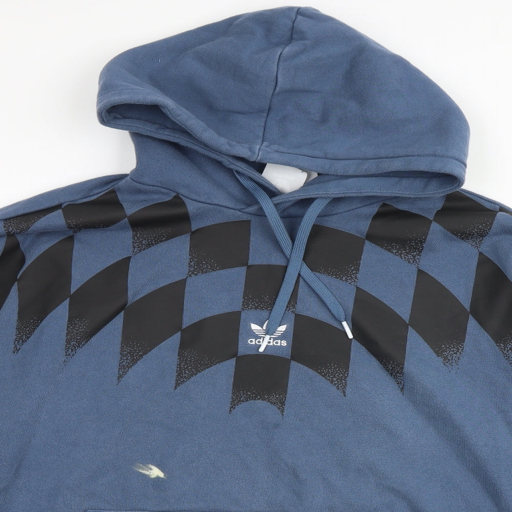 adidas Mens Blue Cotton Pullover Hoodie Size XL