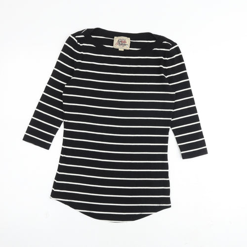 Arabella & Addison Womens Black Striped Cotton Basic T-Shirt Size S Boat Neck
