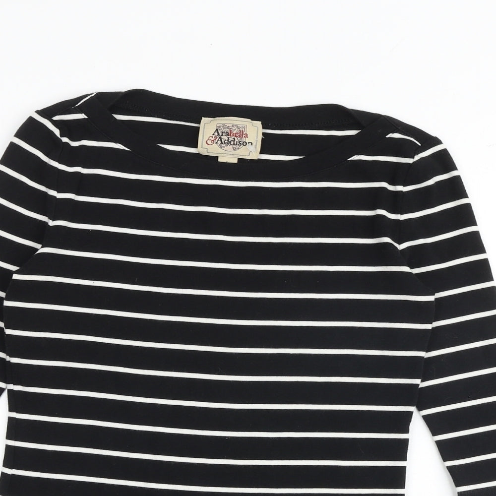 Arabella & Addison Womens Black Striped Cotton Basic T-Shirt Size S Boat Neck